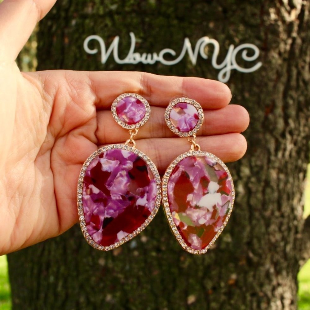 New hot pink teardrop fun‎ oval acrylic earrings
